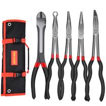 Conjunto de alicates de bico fino TOOLEAGUE extra longo, 5 unidades com bolsa de armazenamento Conjunto de alicates de bico fino TOOLEAGUE extra longo, 5 unidades com bolsa de armazenamento