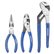 Conjunto de alicates WORKPRO de 3 peças com alça macia, bico de agulha de 15 cm, junta deslizante de 15 cm e junta ranhura de 20 cm Conjunto de alicates WORKPRO de 3 peças com alça macia, bico de agulha de 15 cm, junta deslizante de 15 cm e junta ranhura de 20 cm