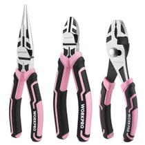 Conjunto de alicates WORKPRO Pink de 3 peças: ponta de agulha, corte, deslizamento