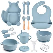 Conjunto de alimentação de bebê de silicone mraisebossup 15 unidades azul