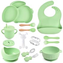 Conjunto de alimentação de bebê de silicone mraisebossup 15 unidades verdes Conjunto de alimentação de bebê de silicone mraisebossup 15 unidades verdes