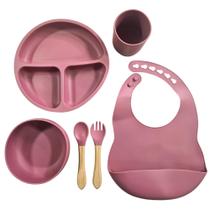 Conjunto De Alimentação Infantil De Silicone 6 Peças Rosa - HK Baby Conjunto De Alimentação Infantil De Silicone 6 Peças Rosa - HK Baby