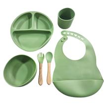 Conjunto De Alimentação Infantil De Silicone 6 Peças Verde - HK Baby