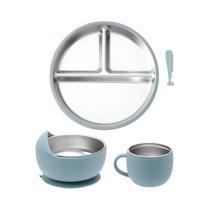 Conjunto De Alimentação Para Bebês 5 Peças: Prato, Tigela, Garfo, Colher E Copo De Aço Inoxidável