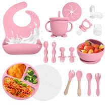 Conjunto de alimentação para bebês Catvegue 17 unidades de silicone rosa sem BPA