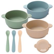 Conjunto de Alimentação para Bebês Eascrozn com Tigelas e Colheres de Silicone, 3 Peças Conjunto de Alimentação para Bebês Eascrozn com Tigelas e Colheres de Silicone, 3 Peças