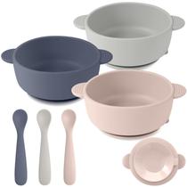 Conjunto de alimentação para bebês Eascrozn Silicone com sucção 3 tigelas e 3 colheres Conjunto de alimentação para bebês Eascrozn Silicone com sucção 3 tigelas e 3 colheres