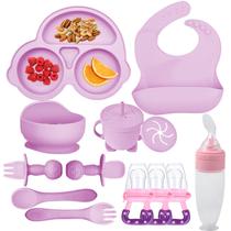 Conjunto de alimentação para bebês MIICASA Silicone Suction Bowl Bib Spoon Fork Conjunto de alimentação para bebês MIICASA Silicone Suction Bowl Bib Spoon Fork