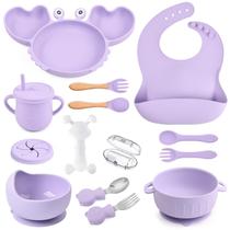 Conjunto de alimentação para bebês mraisebossup Silicone, 15 peças com babador, prato, copo Conjunto de alimentação para bebês mraisebossup Silicone, 15 peças com babador, prato, copo