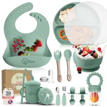 Conjunto de alimentação para bebês O'doe, 17 peças, sem BPA, silicone verde V2 Conjunto de alimentação para bebês O'doe, 17 peças, sem BPA, silicone verde V2