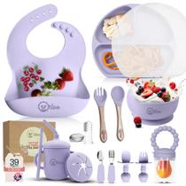 Conjunto de alimentação para bebês o'doe de 17 peças em silicone roxo V2