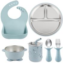 Conjunto de Alimentação para Bebês PandaEar 6 em 1 em Aço Inoxidável Azul