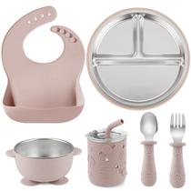 Conjunto de Alimentação para Bebês PandaEar 6 em 1 em Aço Inoxidável Rosa Conjunto de Alimentação para Bebês PandaEar 6 em 1 em Aço Inoxidável Rosa