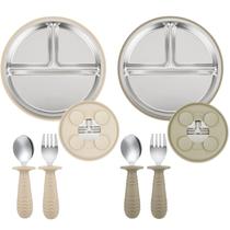 Conjunto de Alimentação para Bebês PandaEar em Aço Inoxidável com 2 Pratos e 2 Colheres Conjunto de Alimentação para Bebês PandaEar em Aço Inoxidável com 2 Pratos e 2 Colheres