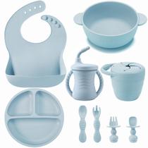Conjunto de alimentação para bebês PandaEar Silicone 9PCS Self Feeding Blue Conjunto de alimentação para bebês PandaEar Silicone 9PCS Self Feeding Blue