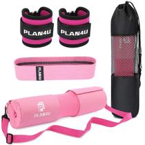 Conjunto de almofadas Barbell Pad Plan4U para movimentos agachados do quadril com tiras de tornozelo