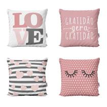 Conjunto de Almofadas Rosa Love e Gratidão Para Sofá Sala de Estar Decoração 40x40 Novadecora