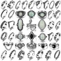 Conjunto de Anéis 17IF Vintage Prata Ajustável Estilo Chunky Gótico Conjunto de Anéis 17IF Vintage Prata Ajustável Estilo Chunky Gótico