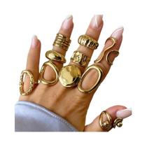 Conjunto De Anéis Abertos Assimétricos Estilo Moeda Vintage Feminino 10 Peças Joias De Moda Conjunto De Anéis Abertos Assimétricos Estilo Moeda Vintage Feminino 10 Peças Joias De Moda