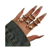 Conjunto De Anéis Abertos Chunky Em Ouro E Prata Para Mulheres, Acessórios De Moda Mistos De 8 Peças