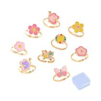Conjunto De Anéis Ajustáveis Em Liga Com Flores, Borboletas E Corações Para Meninas E Mulheres,
