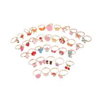 Conjunto de Anéis Ajustáveis para Meninas - Desenhos de Animais, Frutas e Brinquedos