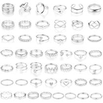 Conjunto de Anéis CHICUTIE 47 Peças Anéis Midi Empilháveis de Prata
