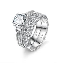Conjunto De Anéis De Casal Em Prata Esterlina 925 Elegante Para Casamento, Noivado E Aniversário Com Conjunto De Anéis De Casal Em Prata Esterlina 925 Elegante Para Casamento, Noivado E Aniversário Com