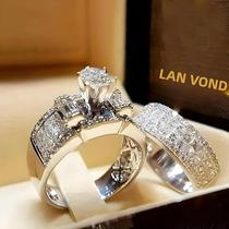 Conjunto De Anéis De Casamento De Prata Com Zircônia De Cristal Elegante Para Mulheres, Acessórios Conjunto De Anéis De Casamento De Prata Com Zircônia De Cristal Elegante Para Mulheres, Acessórios