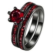 Conjunto de anéis de casamento Ringcrown preto banhado a ouro vermelho CZ Women Conjunto de anéis de casamento Ringcrown preto banhado a ouro vermelho CZ Women