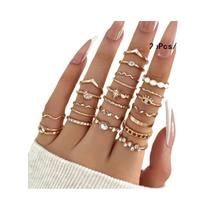 Conjunto De Anéis De Dedo Femininos Com Cristais Em Formato De Estrela, Lua E Olho, Ondulados,