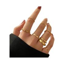 Conjunto De Anéis De Joias Femininas Da Moda Com 7 Peças Em Liga Metálica Oca Redonda Para Festas E Conjunto De Anéis De Joias Femininas Da Moda Com 7 Peças Em Liga Metálica Oca Redonda Para Festas E