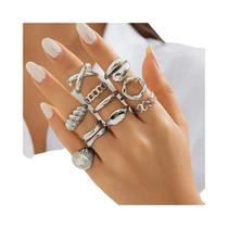 Conjunto De Anéis De Liga Geométricos Irregulares Ajustáveis Femininos 12 Peças Joias De Destaque