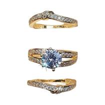 Conjunto De Anéis De Luxo Feminino Com Zircônia Brilhante 3 Peças Joias Delicadas Para Casamento E