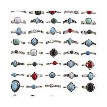 Conjunto De Anéis De Pedra Natural Estilo Boho Feminino Em Tom De Prata Tibetana Tamanho 16 17 18