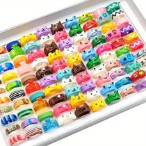 Conjunto de Anéis de Resina Coloridos - Sapo, Urso, Gato - Moda para Mulheres e Crianças