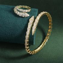 Conjunto de Anéis e Pulseiras com Zircônia Cúbica Prateada - Estilo Cobra