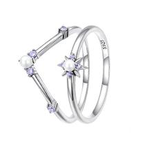 Conjunto de Anéis "Estrela Perolada"- Prata e Pérola Natural
