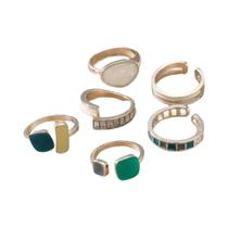 Conjunto De Anéis Femininos Retrô Com Pedra Esmeralda E Pedra Da Lua, 6 Peças, Acessórios De