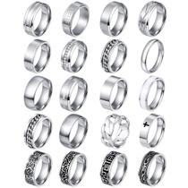 Conjunto de anéis FIRAZIO, 20 peças de aço inoxidável banhado a prata para homens