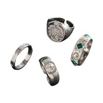 Conjunto De Anéis Geométricos Ajustáveis Em Ouro Com Strass Para Homens, 4 Peças, Joias Para Os Conjunto De Anéis Geométricos Ajustáveis Em Ouro Com Strass Para Homens, 4 Peças, Joias Para Os