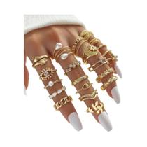 Conjunto De Anéis Geométricos Boêmios Dourados Para Mulheres, Anel De Dedo Sol, Lua E Folha, Joia Conjunto De Anéis Geométricos Boêmios Dourados Para Mulheres, Anel De Dedo Sol, Lua E Folha, Joia