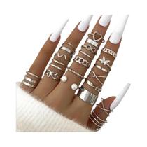 Conjunto De Anéis Geométricos Em Camadas Com Coração De Pérola Imitada E Borboleta Infinita Para