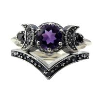 Conjunto De Anéis Góticos Femininos Com Pentagrama E Lua, Joias Vintage Pretas Para Festas, Presente Conjunto De Anéis Góticos Femininos Com Pentagrama E Lua, Joias Vintage Pretas Para Festas, Presente