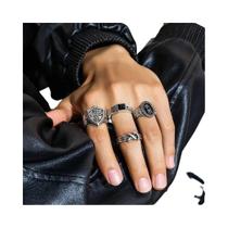 Conjunto De Anéis Masculinos Retrô Largos De Aço Inoxidável Com Padrão Gótico Joias Casuais 4 Peças