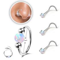 Conjunto de anéis nasais Thiswhyimbeauty 18g Opal 316L Surgical Steel