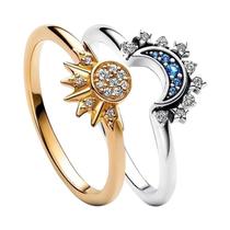 Conjunto De Anéis Sol E Lua Estrela Dourados Para Casais, Anel De Amor Prateado Com Strass Brilhante Conjunto De Anéis Sol E Lua Estrela Dourados Para Casais, Anel De Amor Prateado Com Strass Brilhante