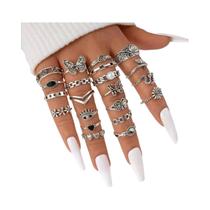 Conjunto De Anéis Unissex Punk Com Borboleta, Coração, Tai Chi E Cobra, 21 Peças, Joias De Moda