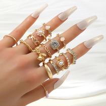 Conjunto De Anel De Dedo Com Laço De Strass Vintage Feminino 15 Peças Joias De Festa Diária De Luxo