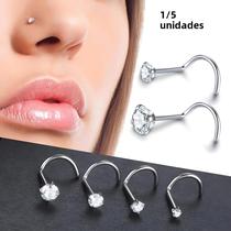 Conjunto de Anel de Nariz de Titânio com Cristal CZ - Piercing de Narina com Parafuso - 1,5/2/2,5/3mm (20G)